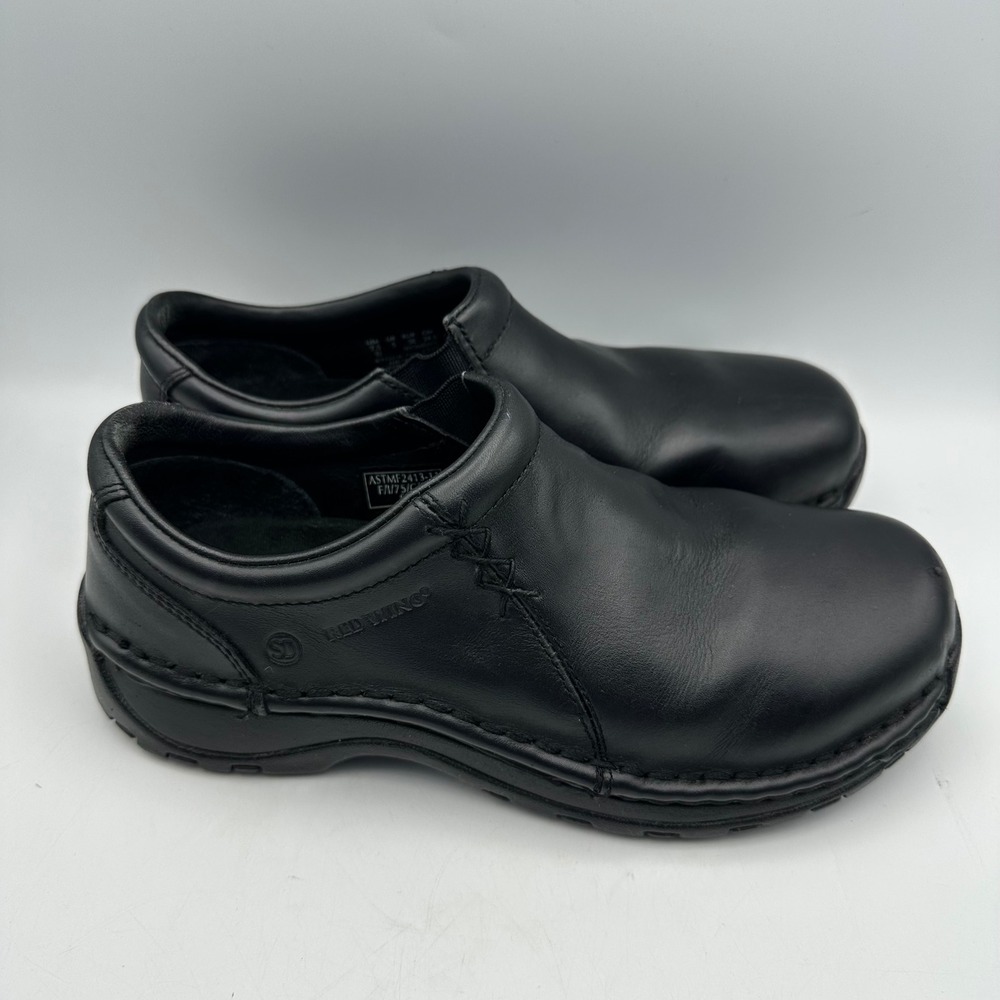Red Wing Shoes Women's Size 7.5 Black Leather Slip On Slip Resistant Work Clogs - Picture 3 of 9